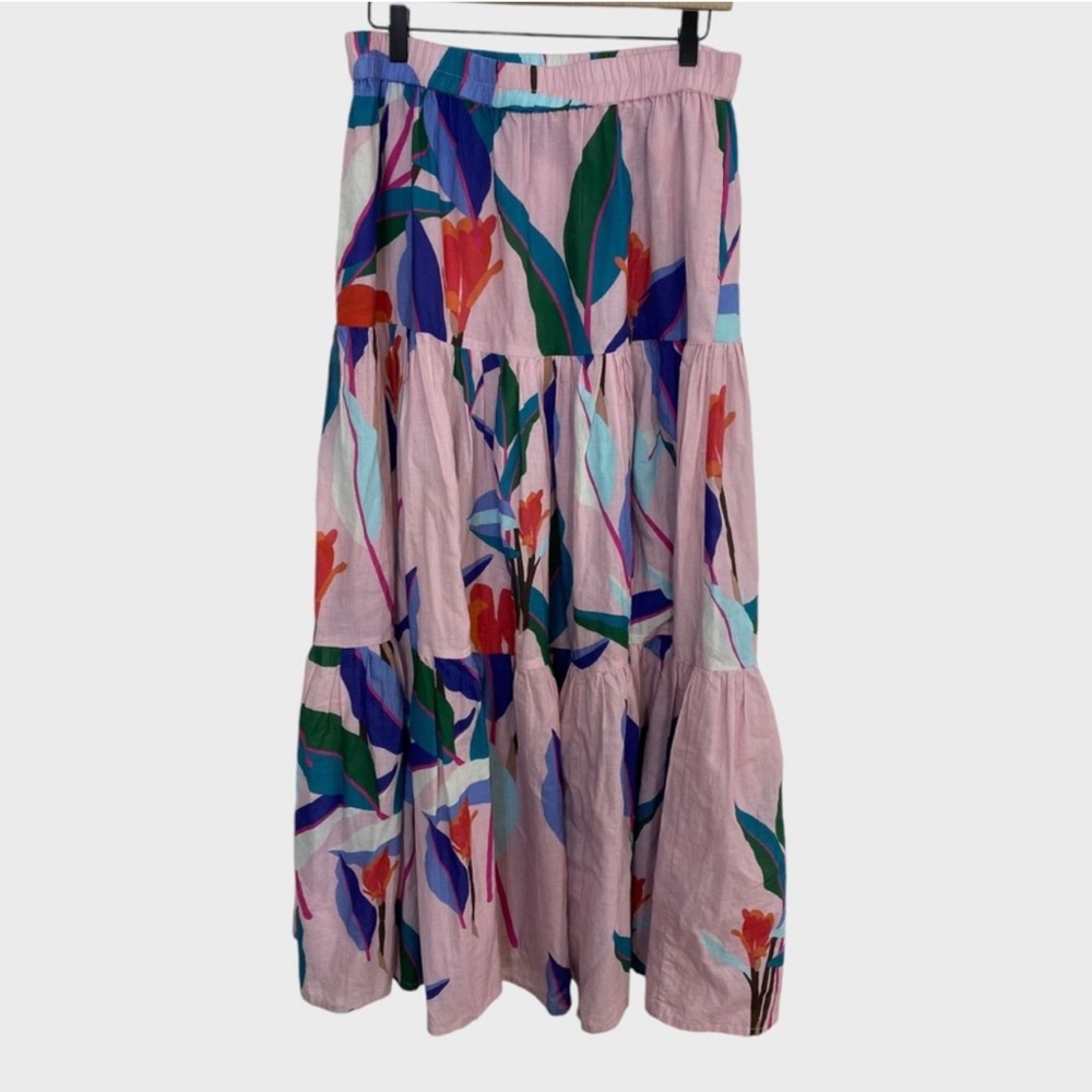 Oliphant Pink Multicolor Floral Leaf Maxi Skirt Size Medium